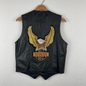 Vintage Leather Embroidered Black‎ Biker Vest